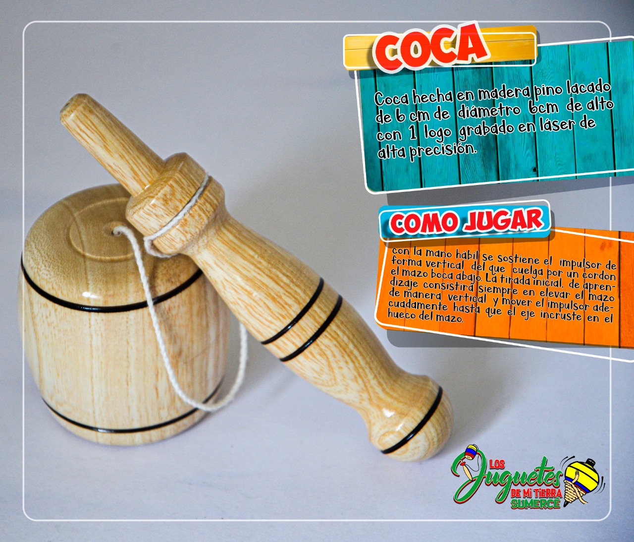 Kit Trompo-Coca-Yoyo en Madera